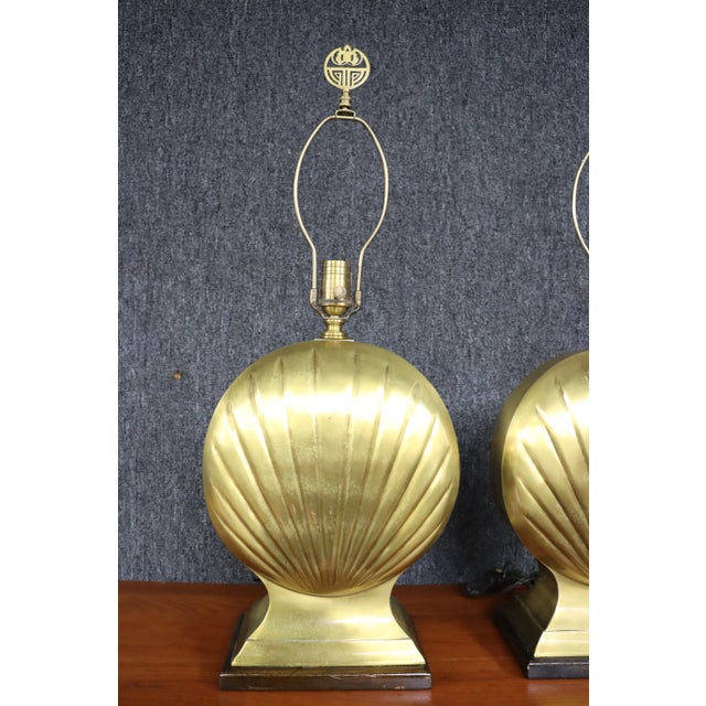 Mid Century Brass Shell Lamps/Pair For Sale - Image 4 of 9