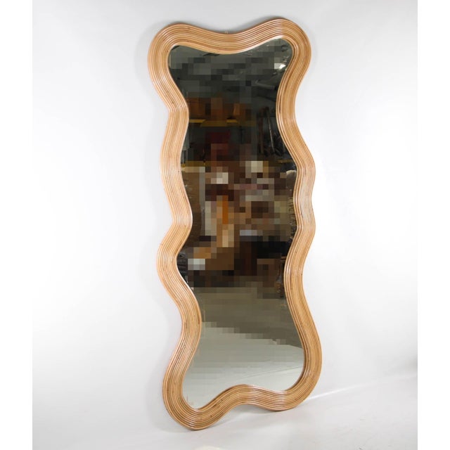 2000 - 2009 Large Wavy Rattan Mirror For Sale - Image 5 of 14