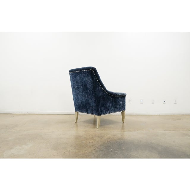 Navy Blue Traditional Tufted Velvet Accent Chair For Sale - Image 8 of 12