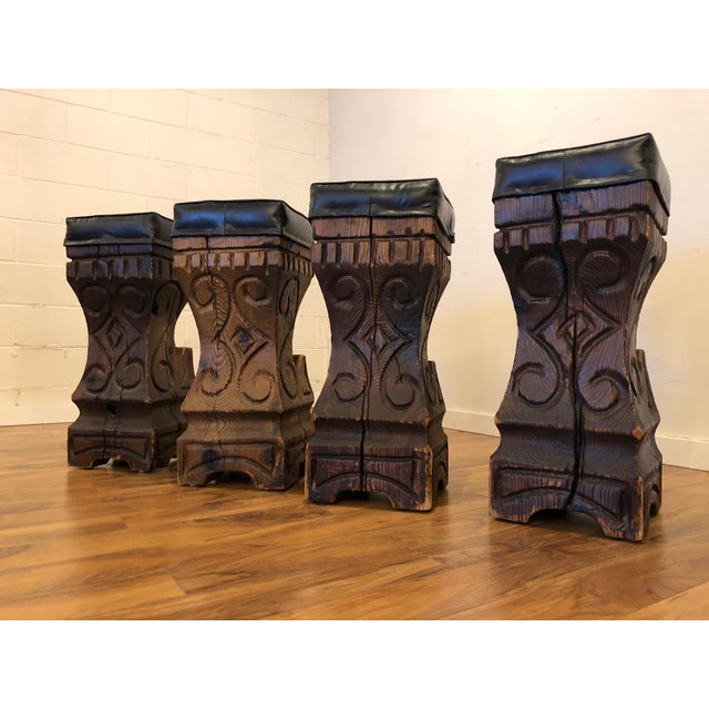 Witco Carved Wood Tiki Bar Stools Set Of 4 Chairish