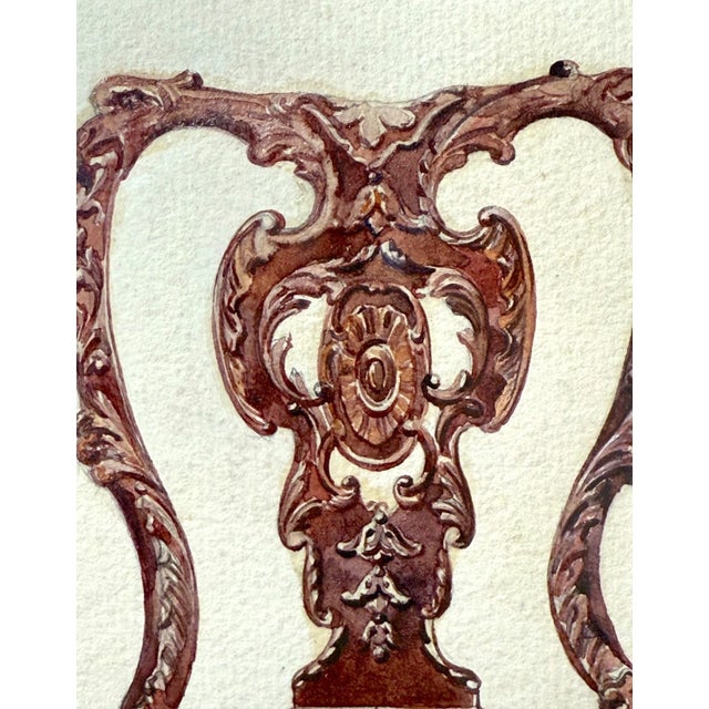 Illustration Antique 19th Century Original Mahogany Dining Armchair Chair Watercolor Painting For Sale - Image 3 of 7