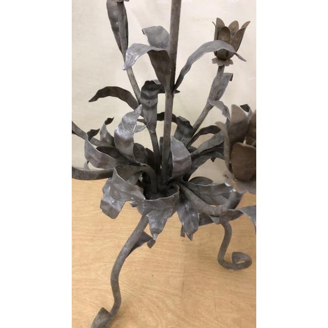 Hollywood Regency Vintage Wrought Iron Tulip Candelabra Floor Candle Holder 30” Tall Spanish Revival Hollywood Regency Iron Sculpture For Sale - Image 3 of 5