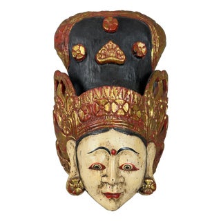 Large Vintage Sita Goddess Mask in Wood For Sale