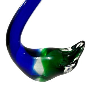 1970’s Cobalt Blue Hand Blown Glass Swan Paperweight For Sale