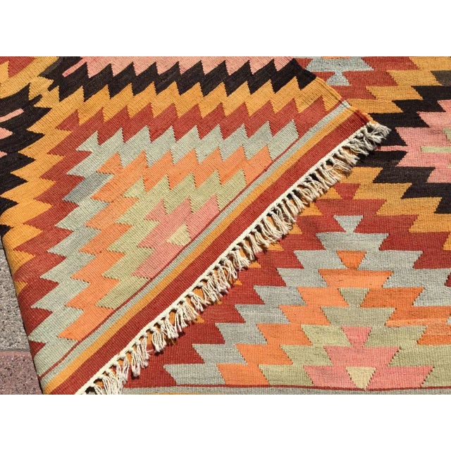 Vintage Turkish Diamond Design Kilim Rug - 110" X 79.5" For Sale - Image 10 of 11