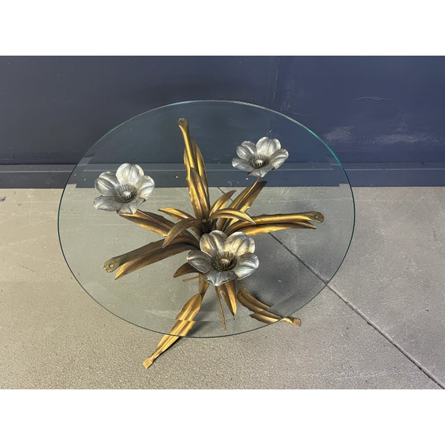 Metal Vintage Gilt Metal Flower Side Table, 1960s For Sale - Image 7 of 9