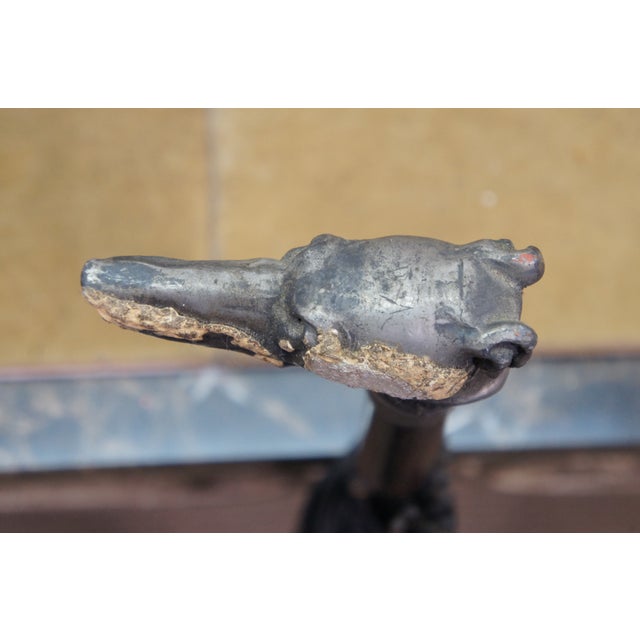 Antique Silverplate Greyhound Dog Head Black Umbrella Oak Walking Stick Cane 38" For Sale - Image 9 of 18