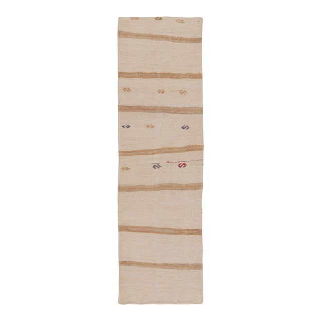 Rug & Kilim’s Contemporary Runner With Minimalist Beige-Brown Striped Field For Sale