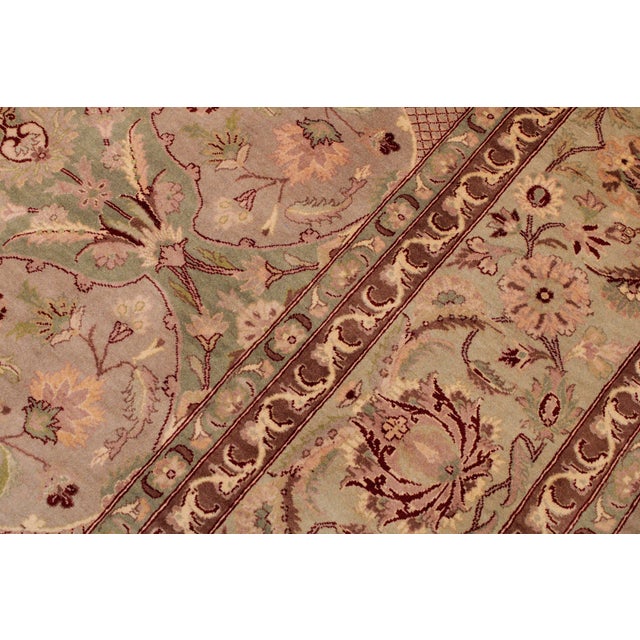 1990s Elegant Floral 1990's Pak-Persian Taupe/Green Wool Rug - 9'1'' X 12'4'' For Sale - Image 5 of 9