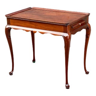 Late 20th Century Vintage Councill Craftsmen Queen Anne Style Mahogany Tray Top Tea Table For Sale