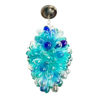 Handmade Shade of Blues Light Fixture of Recycled Hand-Blown Glass For Sale