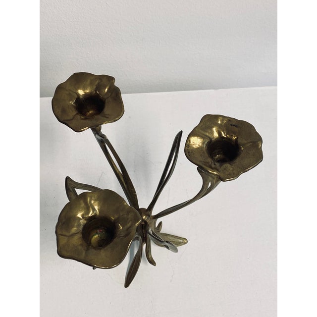 Art Deco Floral Brass Candleholder For Sale - Image 6 of 10