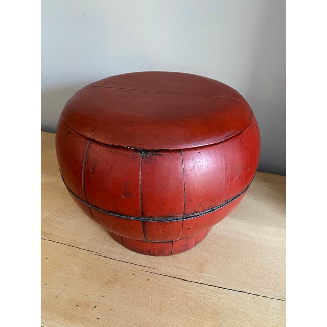Vintage Red Lacquer Covered Box from Burma. Could be used for storing yout treasures, as a planter or simply just a...