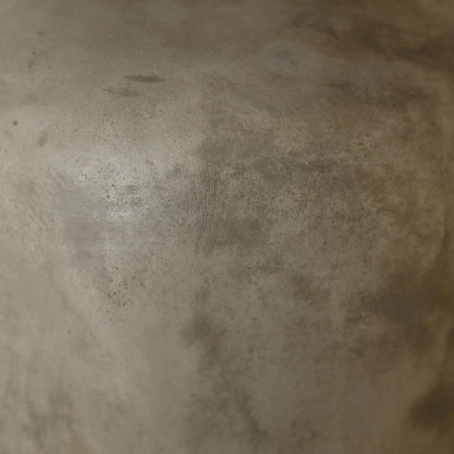 Contemporary Round Outdoor Concrete & Teak Modern Side Table Medium For Sale - Image 3 of 3