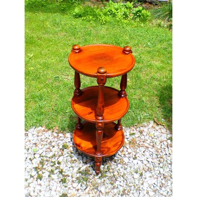 Wood Vintage Ethan Allen Old Tavern Collection Pine 3 Tier Table Plant Stand For Sale - Image 7 of 12