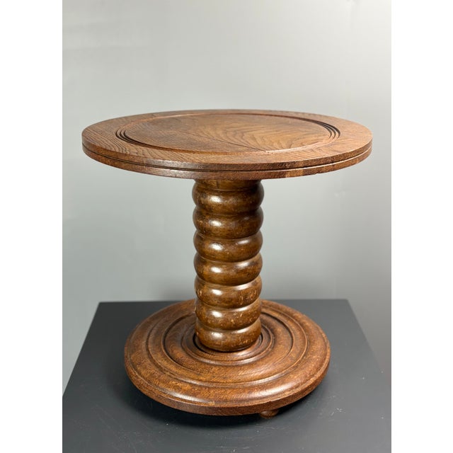 Mid-Century Modern Chunky Low Turned Wood Brutalist Side Table in the style of Charles Dudouyt, 1950s For Sale - Image 3 of 17