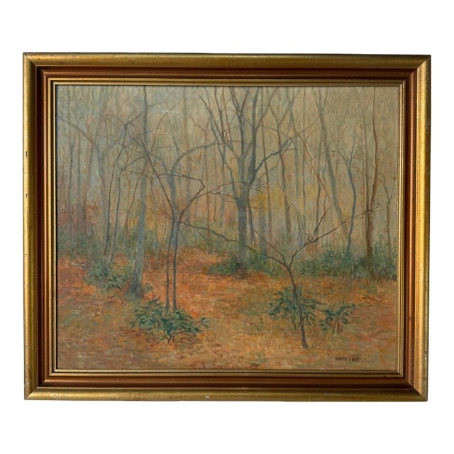 1970’s Dorothy v. Riley “Tranquil Autumn Scene” Woodland Landscape Oil Painting, Wood Frame For Sale