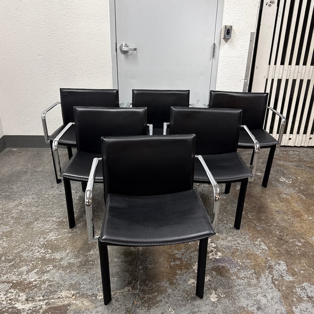 Design Plus Gallery presents a Set of Six Gekko Conference Armchairs, from Zuo Modern. Each chair has a padded black faux...