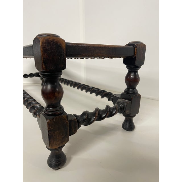Antique English Barley Twist Jacobean Style Footstool Bench/Ottoman For Sale - Image 10 of 10