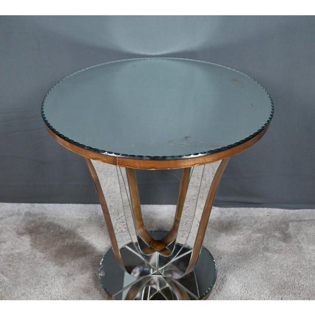 1940s Small Mirrored Glass & Walnut Side Table, 1940s For Sale - Image 5 of 15
