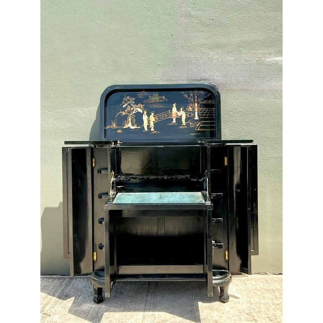 Black Vintage Black Lacquered Chinoiserie Dry Bar For Sale - Image 8 of 12