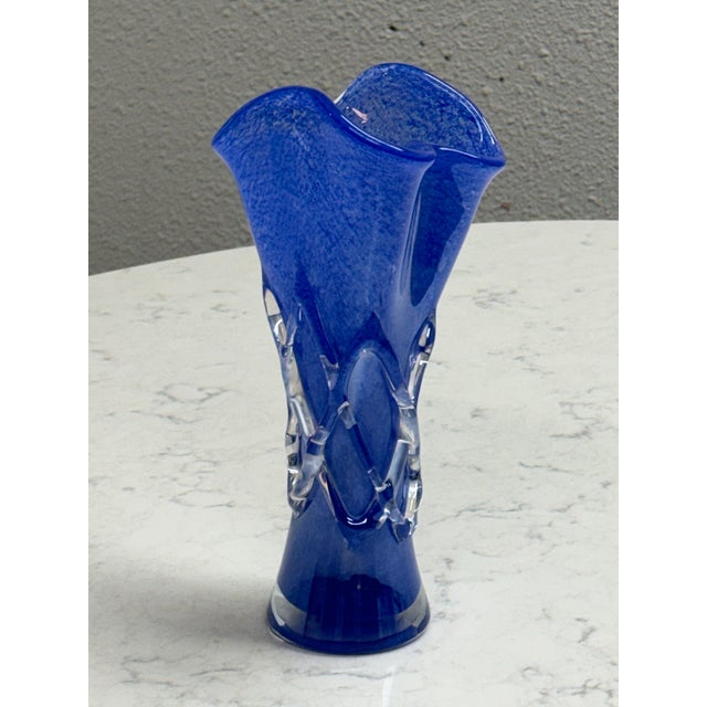 Modern Handblown Cobalt Blue Art Glass Vase, Vintage For Sale - Image 3 of 12