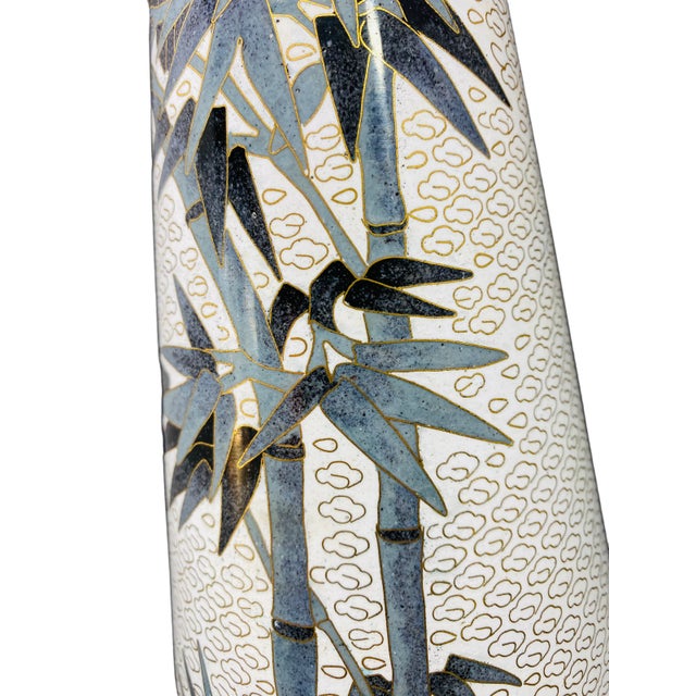 1970s Vintage Gray and Black Bamboo Cloisonne Vase For Sale - Image 5 of 12