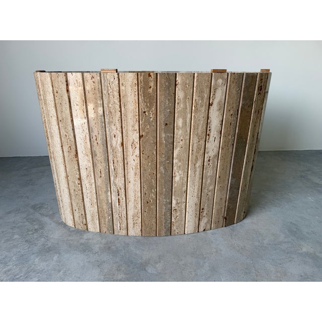 Contemporary 1980’s Vintage Italian Postmodern Travertine Dining Table With Sculptural Base For Sale - Image 3 of 18