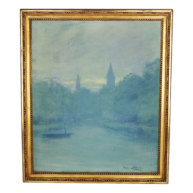 Maurice Chabas, River Landscape, 1890s-1910s, Oil on Canvas, Framed For Sale