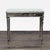 Antiqued mirror one drawer table with tapered pin legs. Brand: Currey & Company. Dimensions (in): 42W x 17D x 34H.