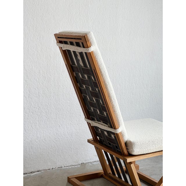 Wood Brutalist Reclining Fabric Lounge Chair, 1960s For Sale - Image 7 of 10
