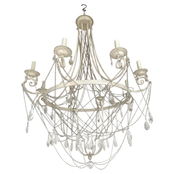 Ivory Florentine Iron and Crystals Chandelier by Simoeng For Sale