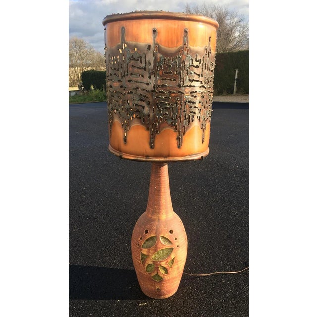 Large Lamp with Perforated Metal Shade by Accolay, 1970s For Sale - Image 6 of 7