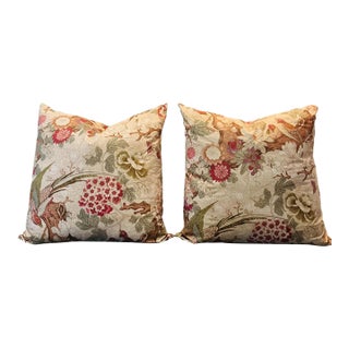Maison Du Lab Pair of Antique Chintz Pillows With Bird Motif For Sale