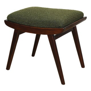 Art Deco Green Olive Bouclé Stool, 1970s For Sale