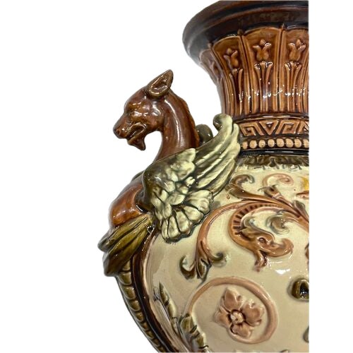 Ceramic Antique Majolica Classical Style Gryphon Vase For Sale - Image 7 of 10