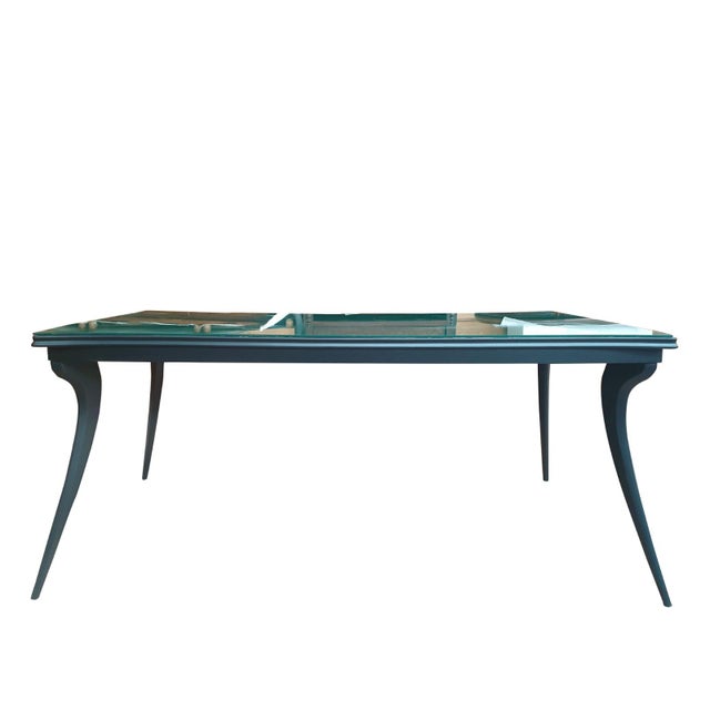 Black Vintage Table with Green Faux-Marble Glass Top and Curved Legs, 1950s For Sale - Image 8 of 11