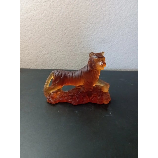 Amber 1960s Signed Daum France Amber Crystal Tiger Figurine For Sale - Image 8 of 8