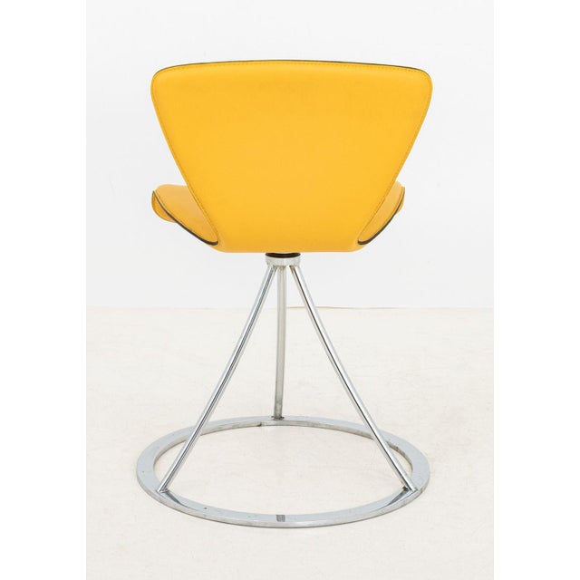 Late 20th Century Italian Postmodern Yellow Leather Swivel Chair For Sale - Image 5 of 5