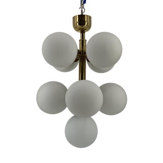Sputnik Ceiling Lamp in Brass and Satin Glasses For Sale