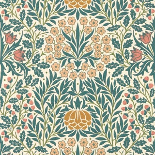 Morris & Co. Daisy & Oak Wallpaper in Madder/Teal For Sale