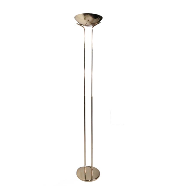 Mid-Century Modern 1980s Hollywood Regency Art Deco Revival Halogen Torchiere Uplight Floor Lamp For Sale - Image 3 of 17