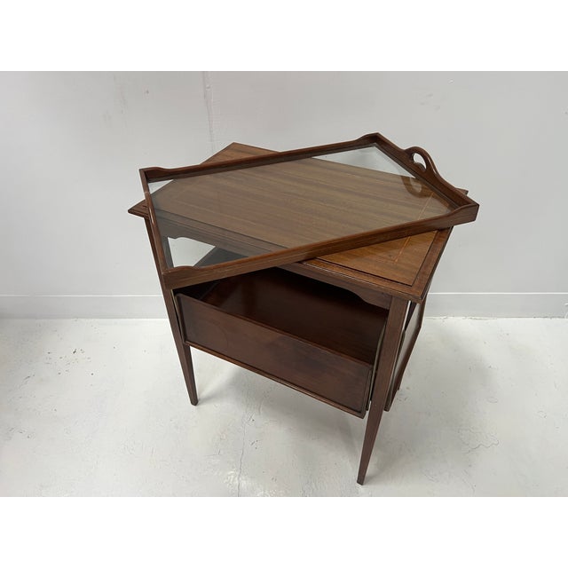 Mahogany Serving Table with Marquetry Net Decoration For Sale - Image 3 of 11