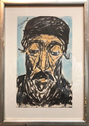 Abraham Walkowitz, Modernist Watercolor Painting, Portrait of a Man, Judaica Rabbi, 1910