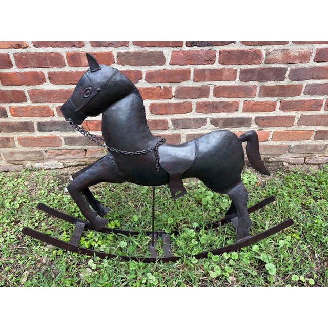Vintage Handcrafted Hammered Metal Rocking Horse Sculpture For Sale - Image 15 of 18