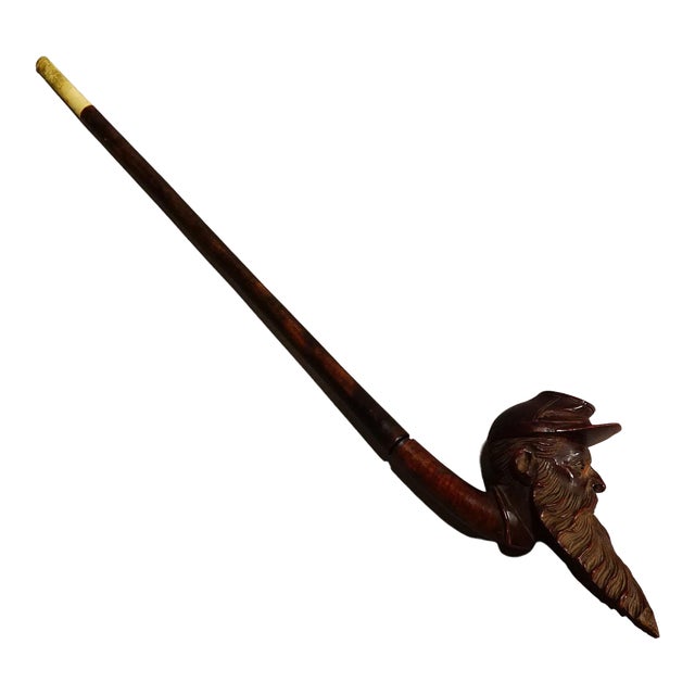 Antique Carved Wood Tobacco Pipe With Soldier Head For Sale