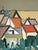 Mid-Century Modern 'Where Houses Gather' Vintage Geometric Abstract Street Scene Oil Painting by Swedish Artist Wilhelm Wik (1897-1987), Framed For Sale - Image 9 of 12