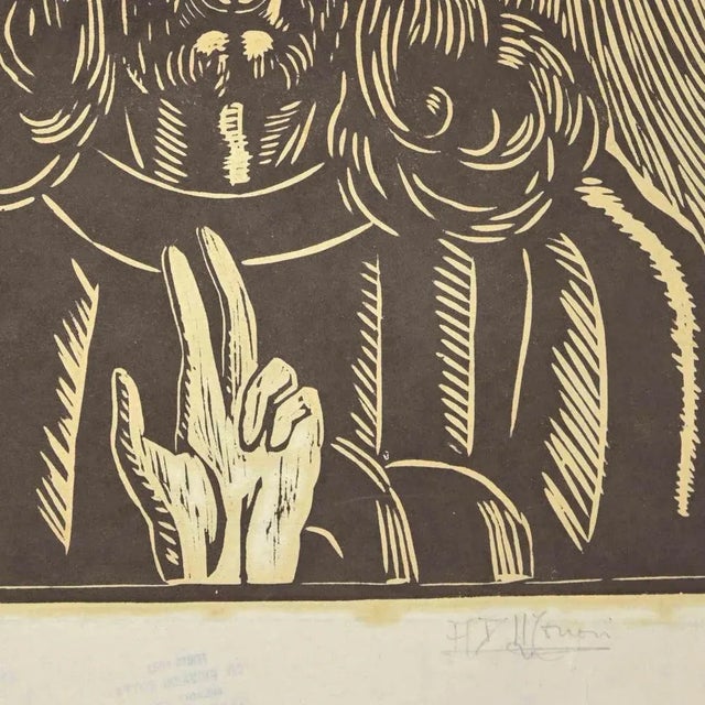 Christ is a woodcut print realized by Augusto Monari in the Early-20th Century. Good conditions. The artwork is depicted...