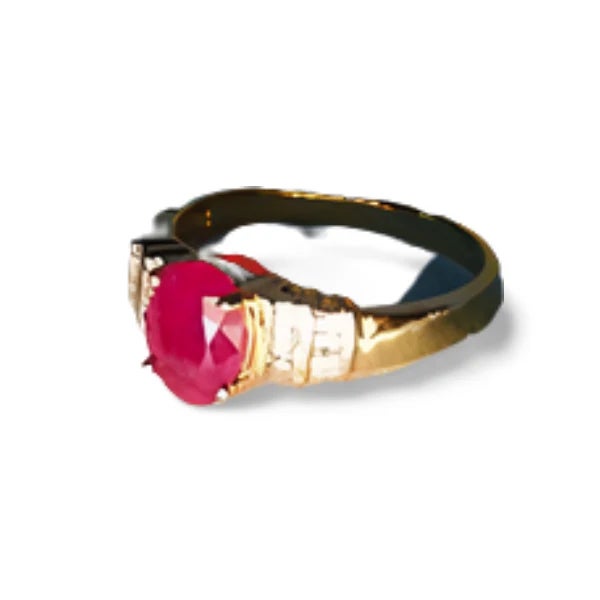 Stunning 14K Yellow Gold Ruby and Diamond Filigree Ring featuring an 8Ãƒâ€”6 mm natural oval ruby, accented with sparkling...