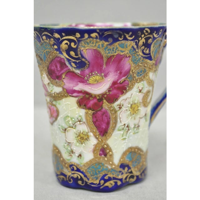 Antique Victorian Teacup & Saucer Cobalt Blue & Roses W/ Draped Gold Trim For Sale - Image 4 of 16